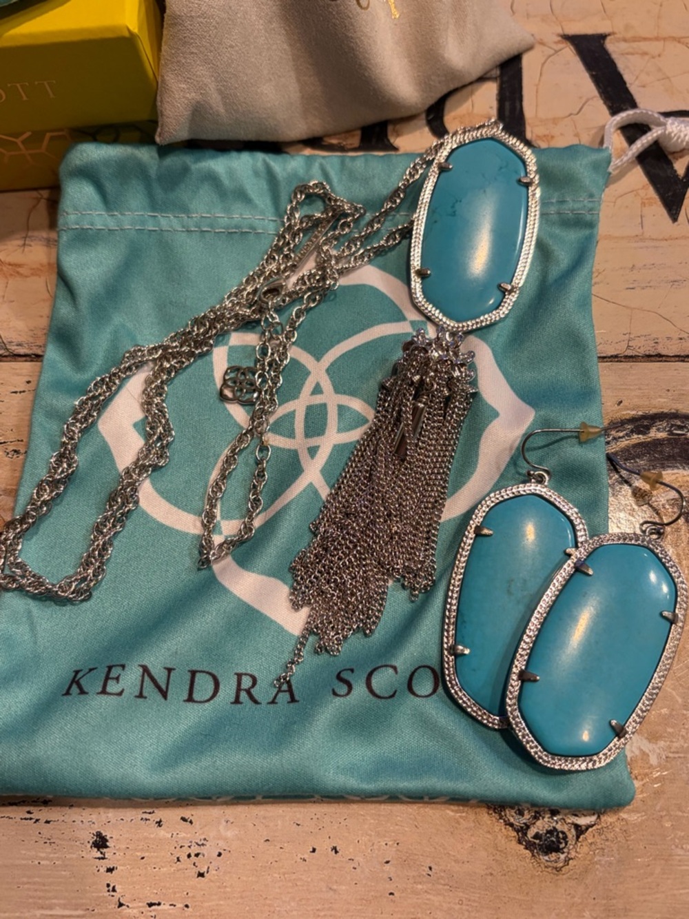 Kendra Scott Blue Elle Pendant Necklace and Tassel Earrings Set